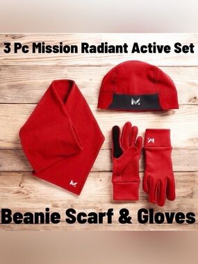 3 Pc Set Mission Radiant Active Beanie Scarf & Gloves Set NWT